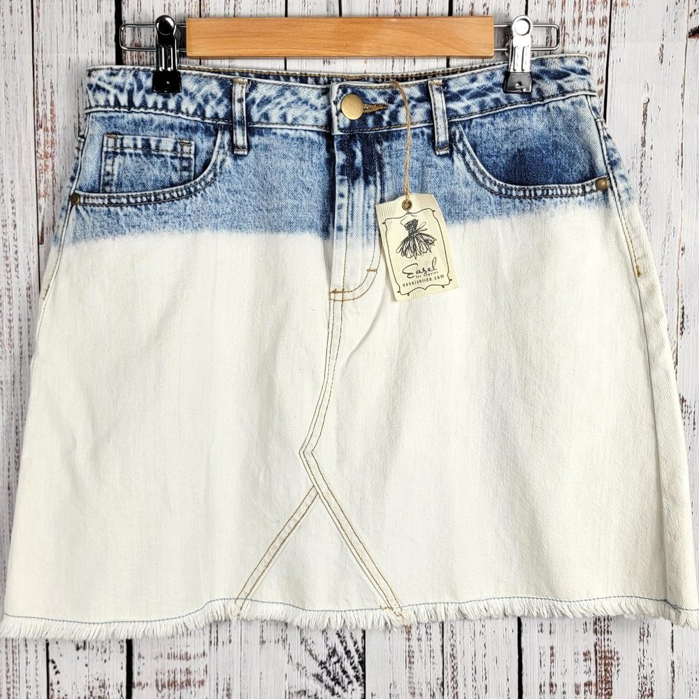 Easel Blue Jean Denim Mini Skirt Size M Medium Bleached Two Tone NWOT
